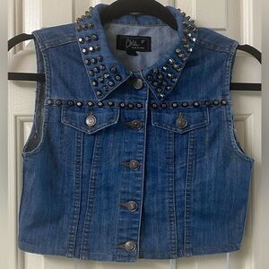 Chiqle Denim Architect Studded Button Up Denim Vest Size Small
